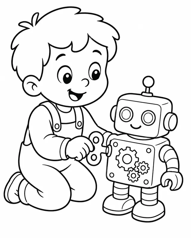 Kind zieht mechanisches Federspielzeug auf