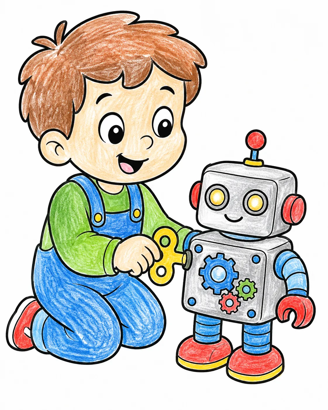 Kind zieht mechanisches Federspielzeug auf