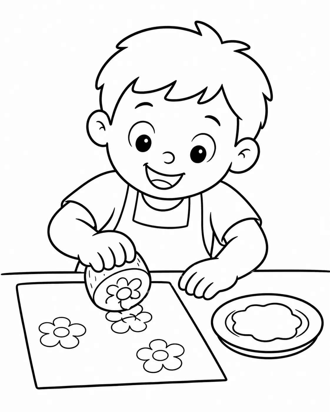 涂色模板：孩子用土豆印章制作彩色印花