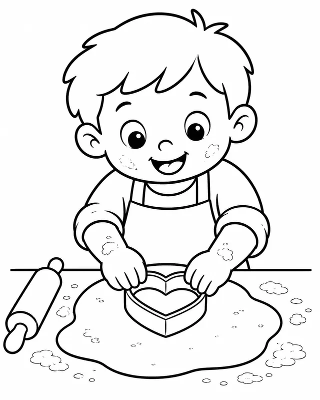 孩子用心形模具切饼干