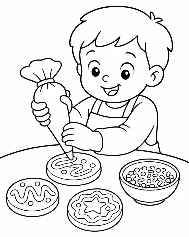 孩子用糖霜装饰饼干