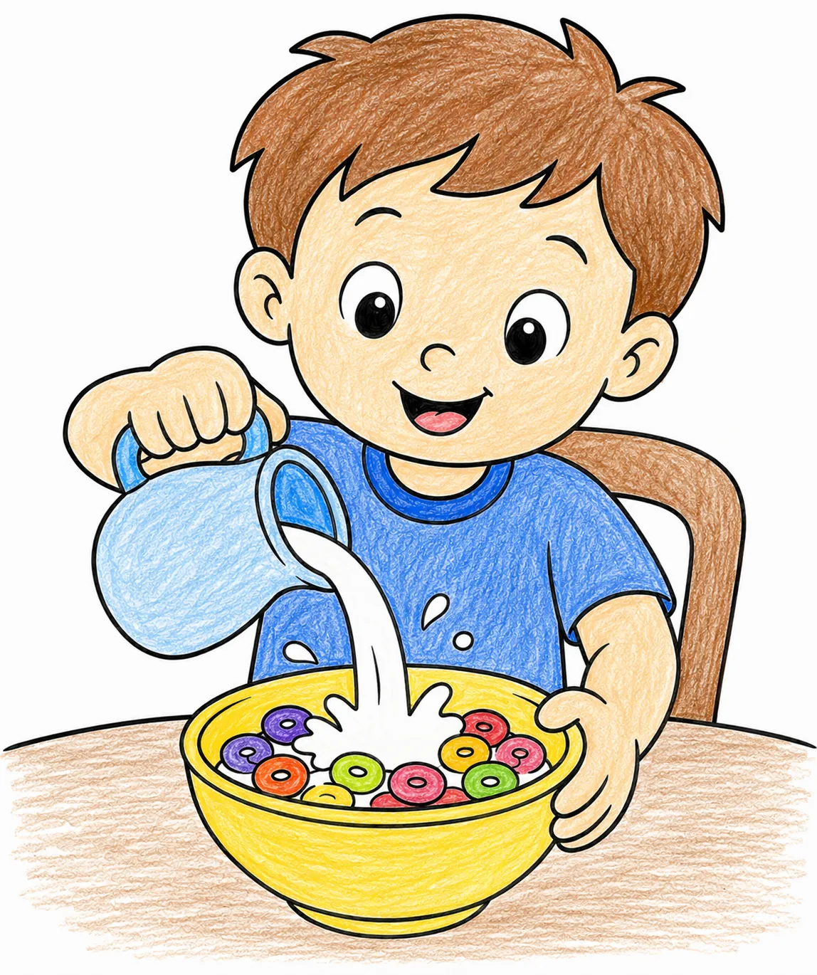 Kind gießt Milch in Müsli-Schüssel