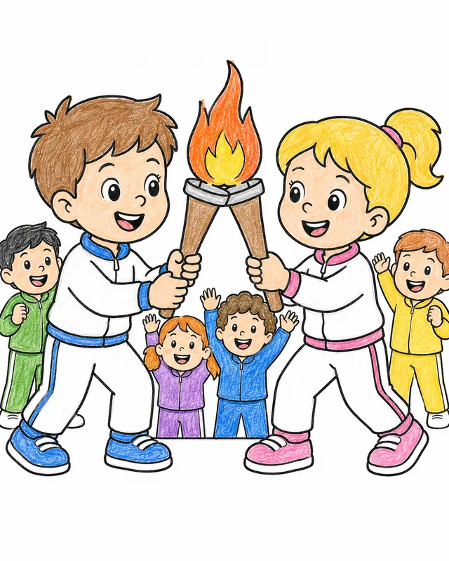 Kind hält feierlich eine kleine Olympia-Fackel und gibt die Flamme weiter – So könnte es aussehen