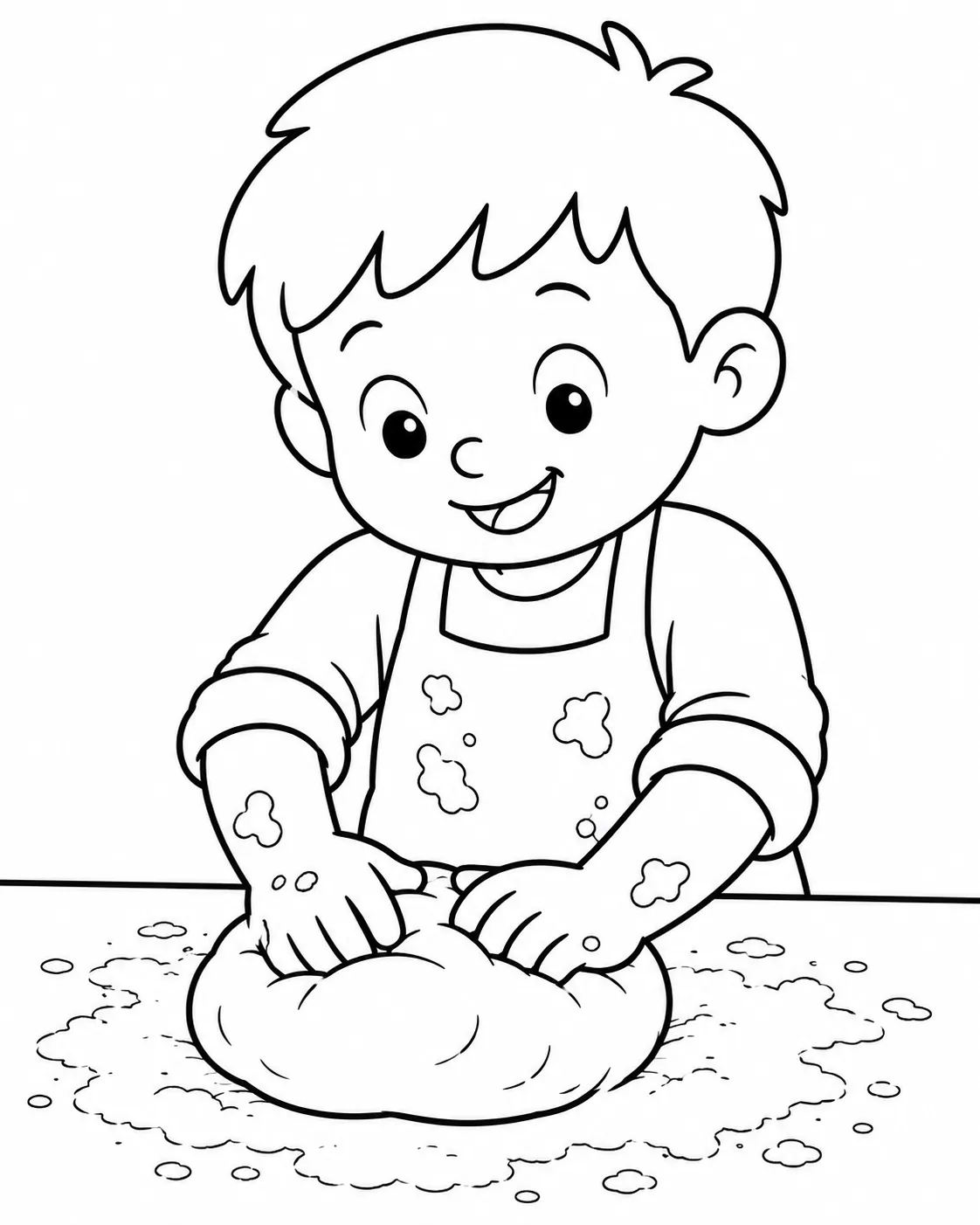 涂色模板：孩子用双手揉面团