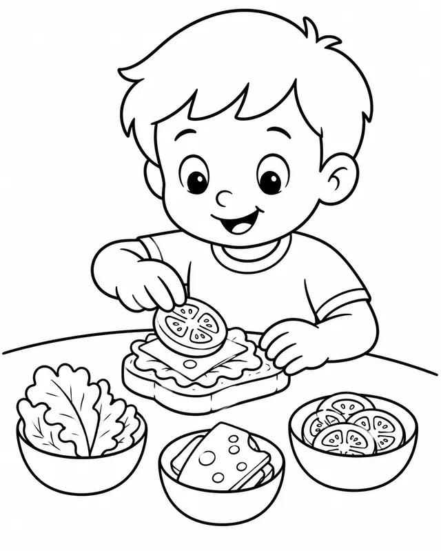 Kind belegt sein Sandwich