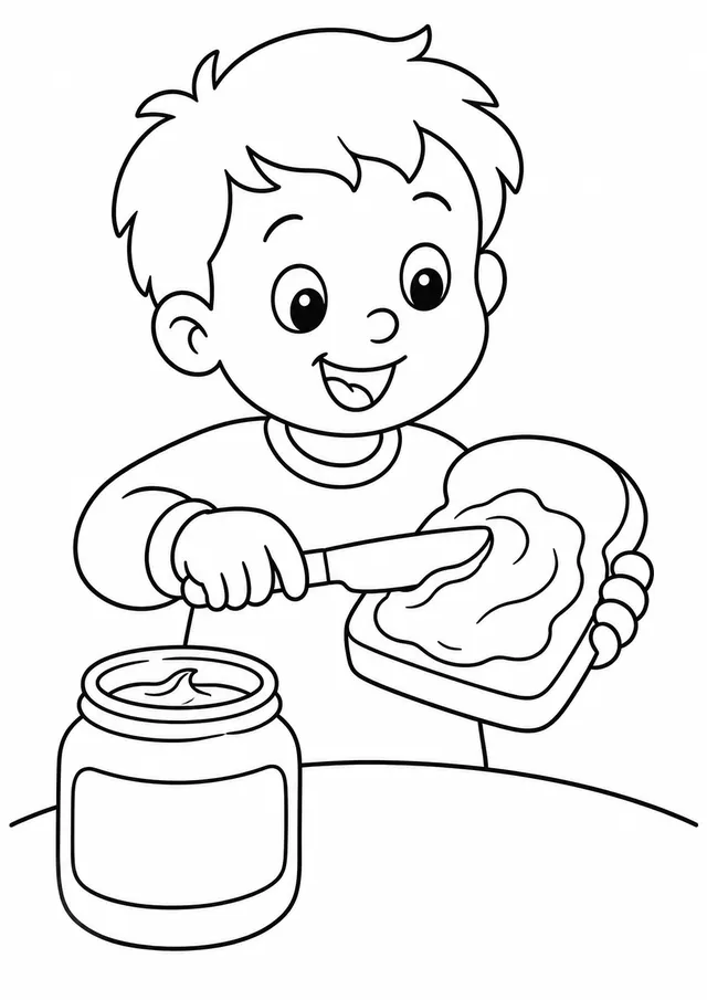 Kind schmiert Schokoaufstrich aufs Brot