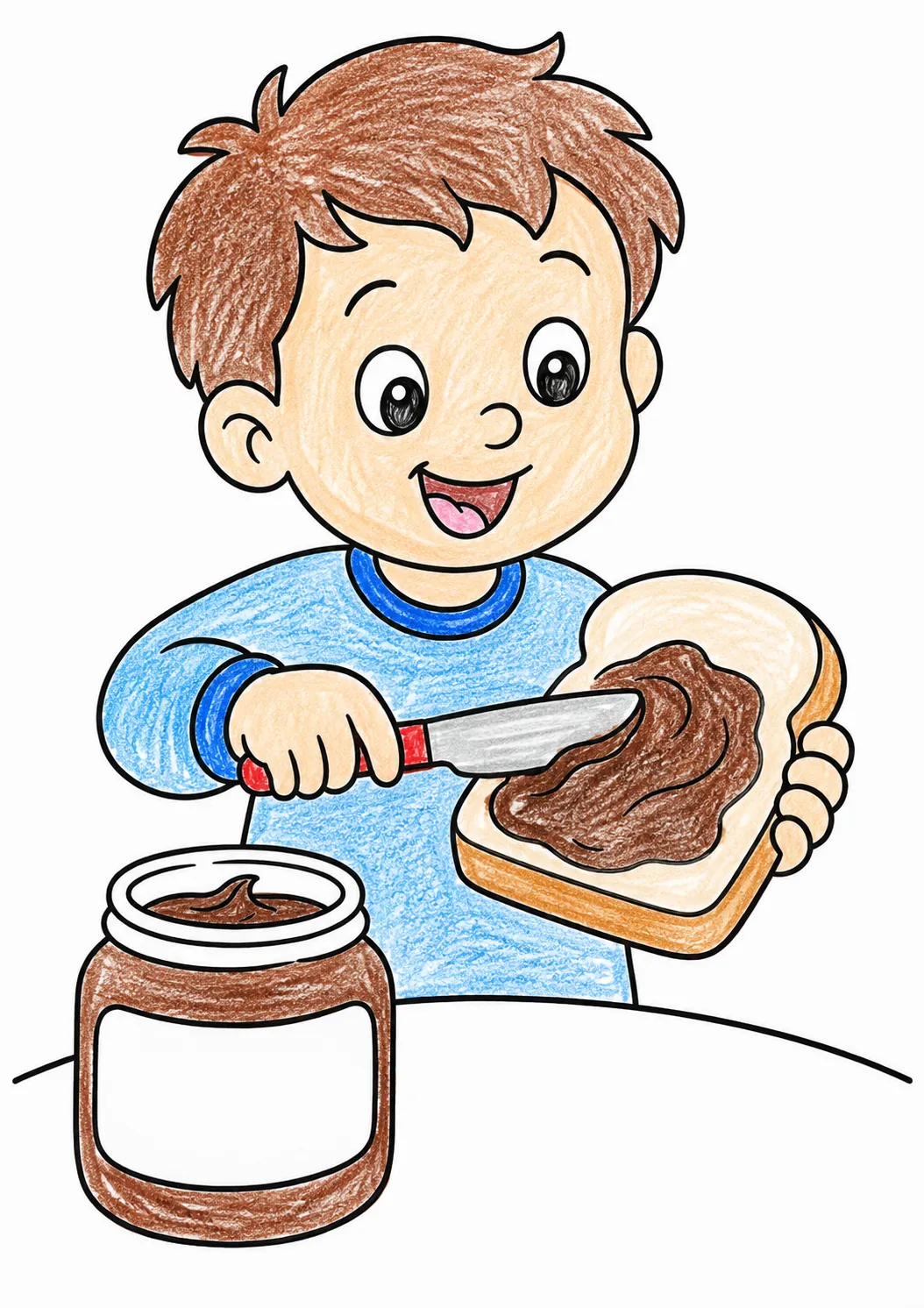 Kind schmiert Schokoaufstrich aufs Brot