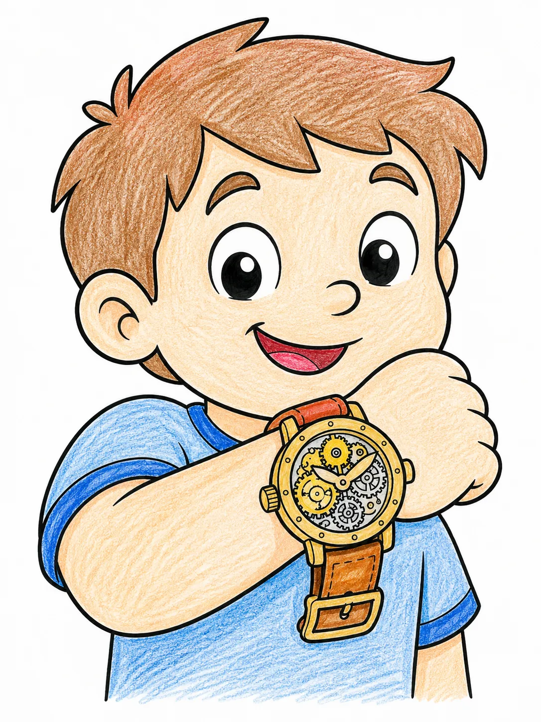 Kind zeigt seine Steampunk-Armbanduhr