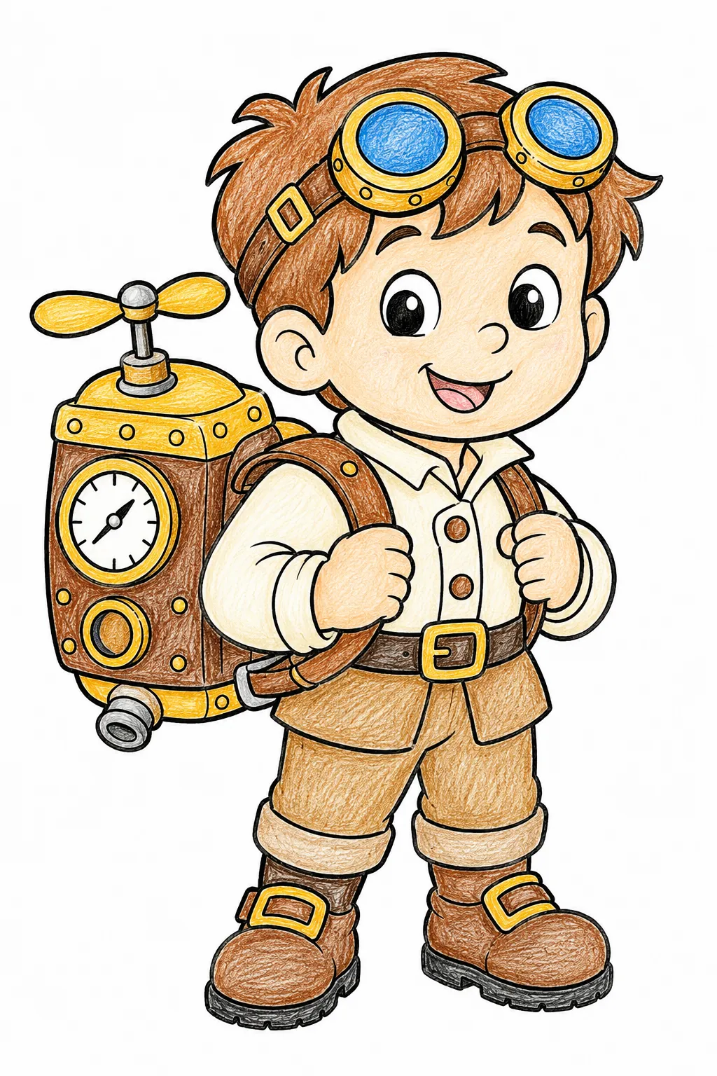 Kind mit kleinem Steampunk-Abenteuerrucksack