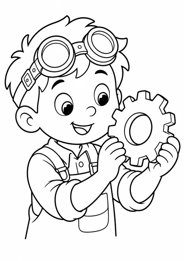 Kind mit Steampunk-Schutzbrille und Zahnrad