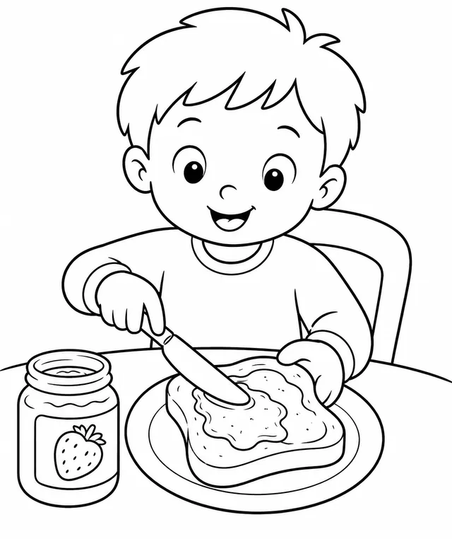 Kind bestreicht Toast mit Marmelade