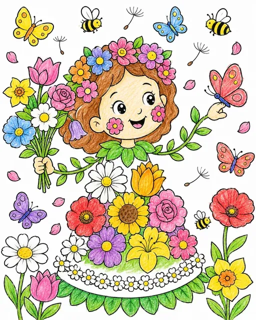 花朵女孩十二花礼服，蝴蝶立指尖