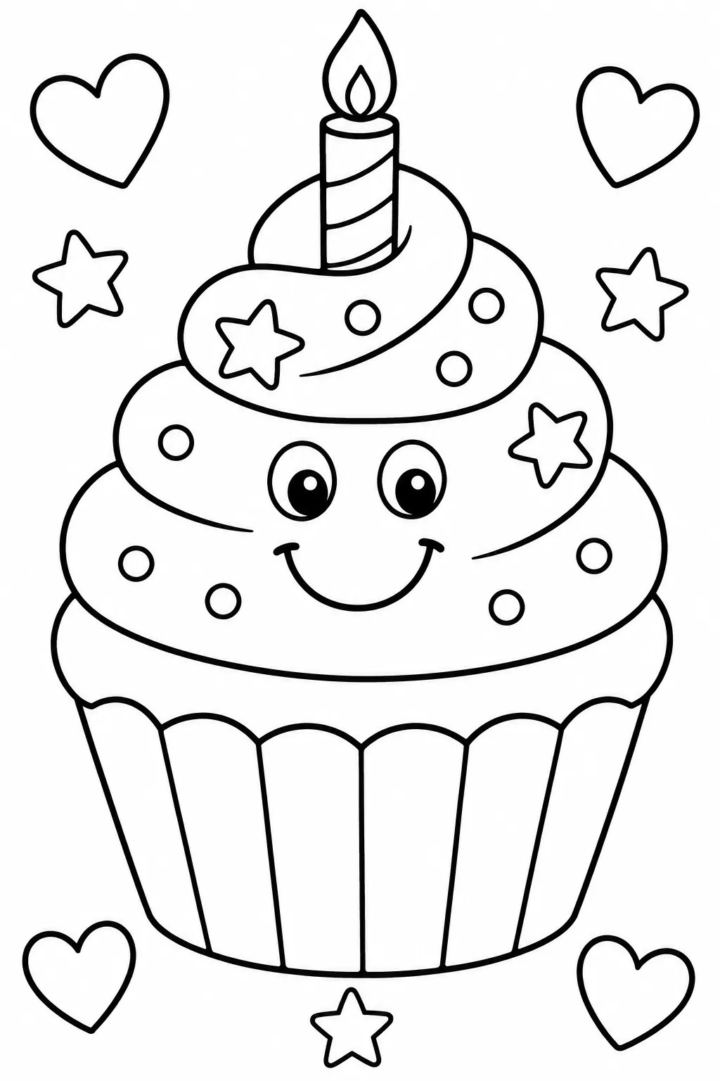 Großer Cupcake mit Sahnewirbelkegel, Sternen und Kerze oben