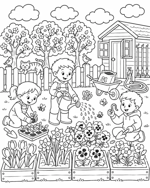 Der Frühlingsgarten mit Kindern