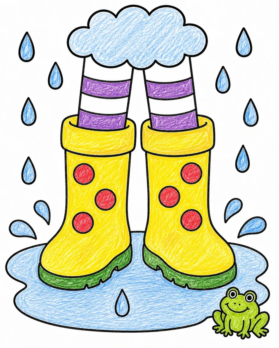 Die Gummistiefel in der Pfütze