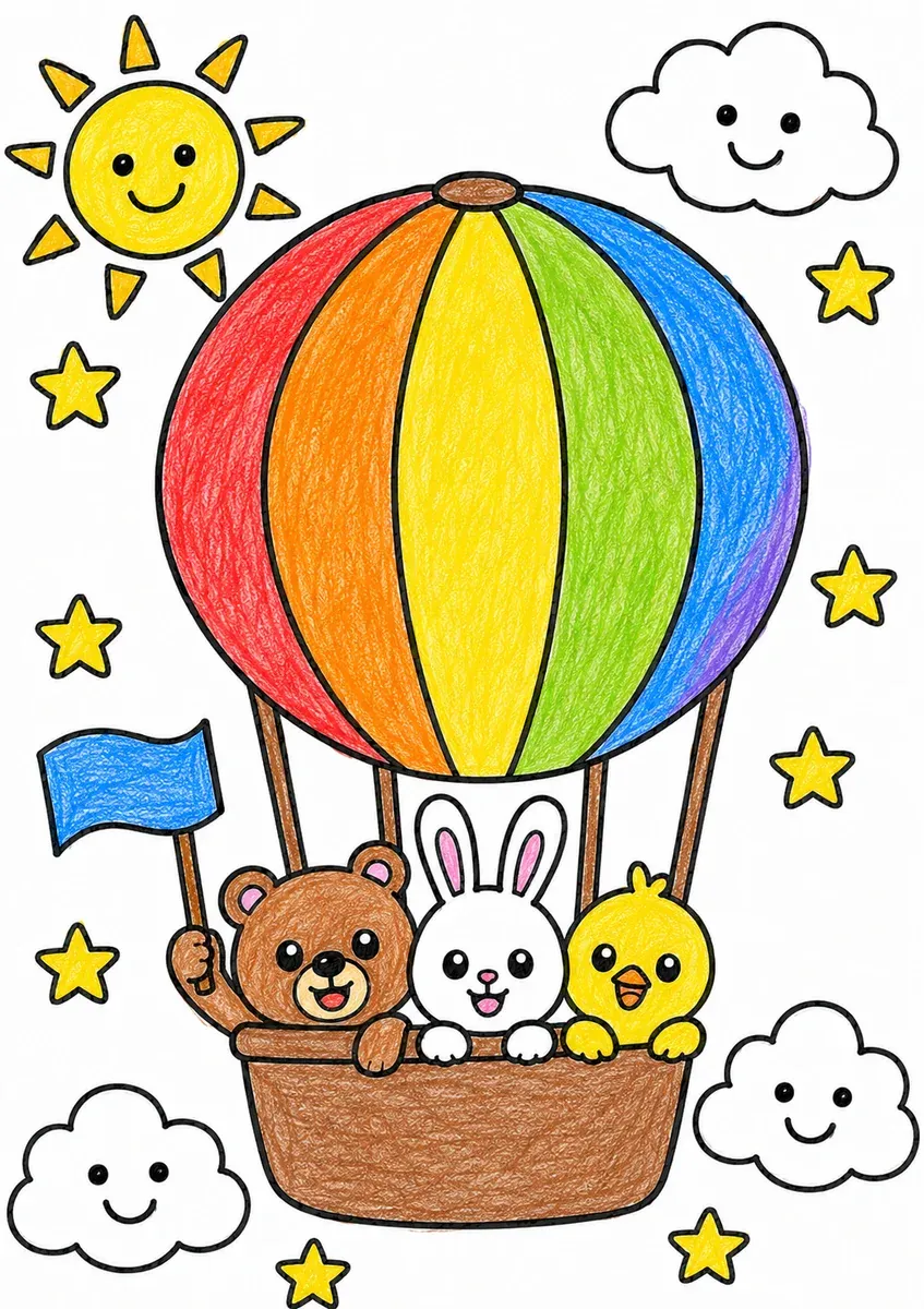 Der Heißluftballon mit Tieren