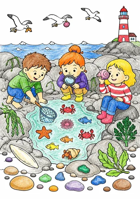 Kinder am Felsenstrand – So könnte es aussehen