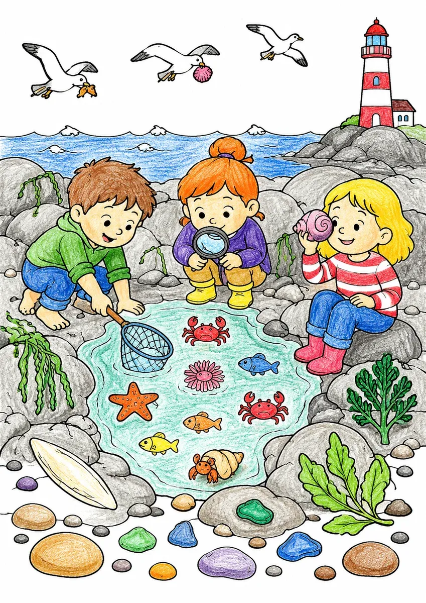 Kinder am Felsenstrand