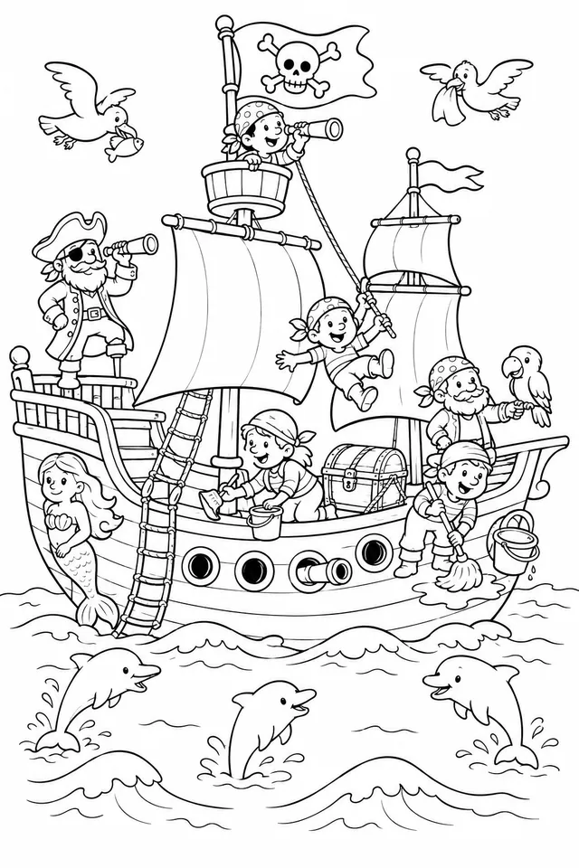 El barco pirata en el mar