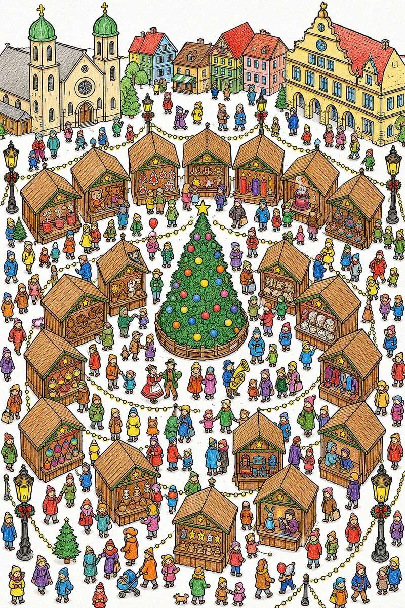 Der Weihnachtsmarkt Wimmelbild
