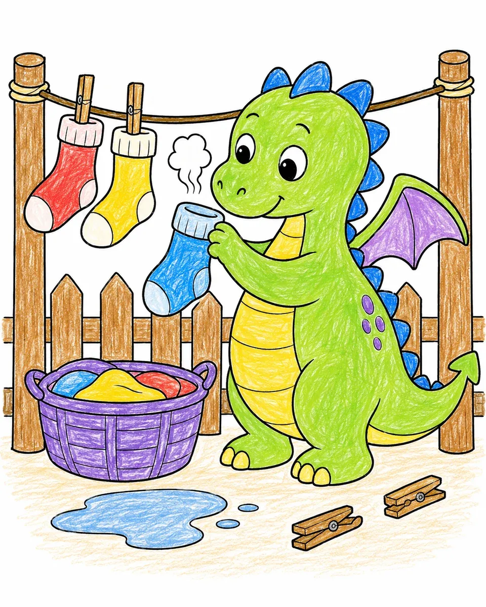 Drache trocknet Socken