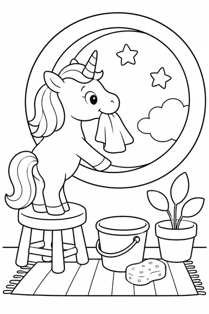 Einhorn wäscht das Mondfenster