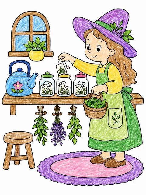 草药阿姨把茶包放进小罐子