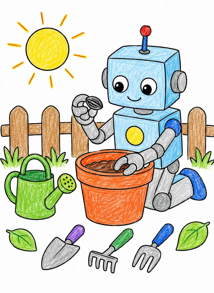 Roboter pflanzt Sonnenblume