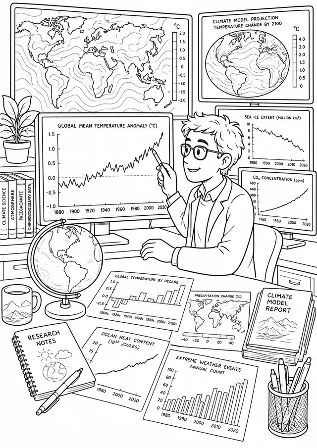 Klimawissenschaftler analysiert Temperaturkurven am Computer
