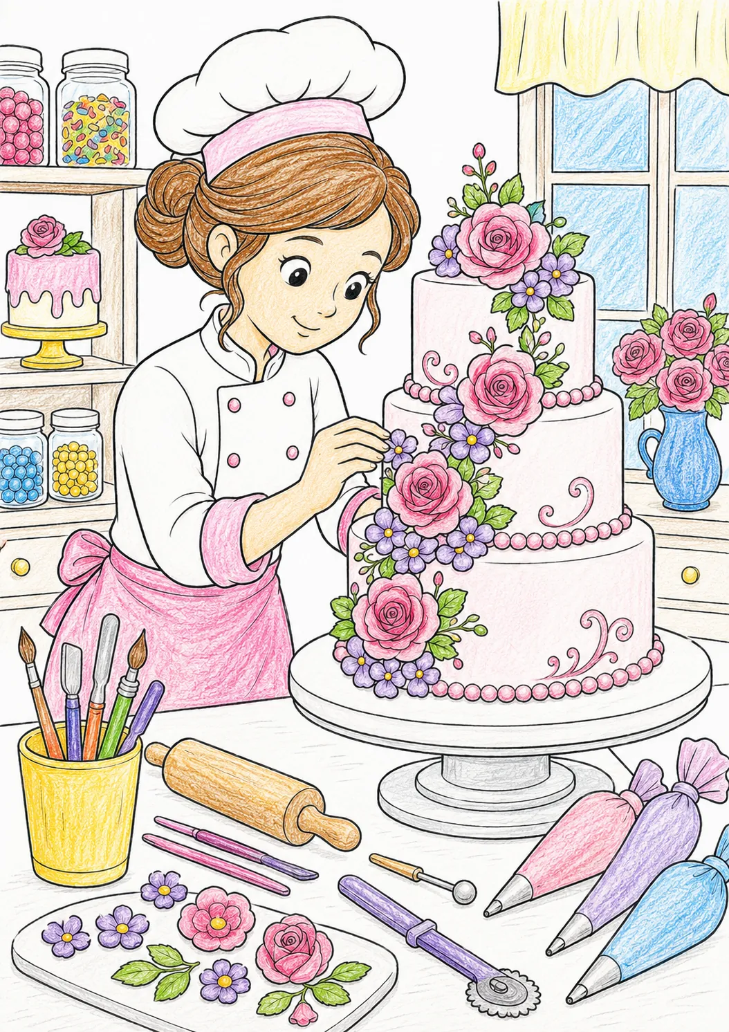 Konditorin dekoriert Fondant-Torte