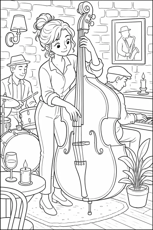Kontrabassistin spielt Kontrabass im Jazzclub