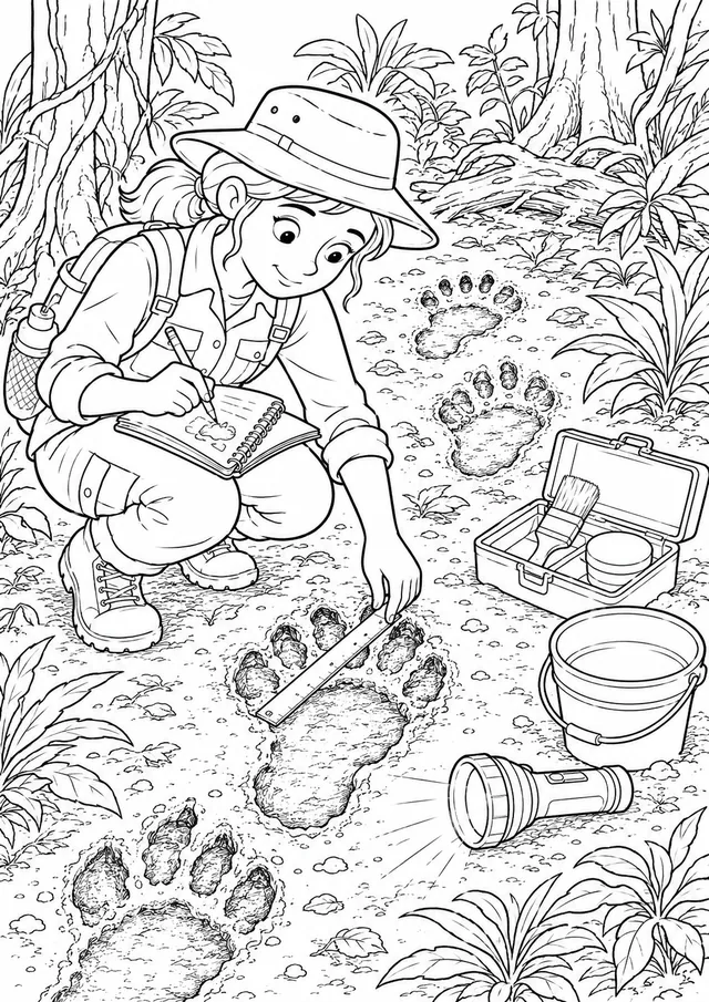 Kryptozoologin untersucht Tierabdrücke im Wald