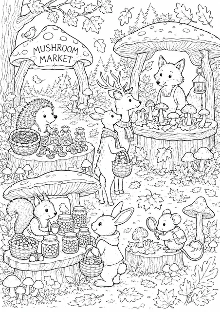 Pilzmarkt im Herbstwald