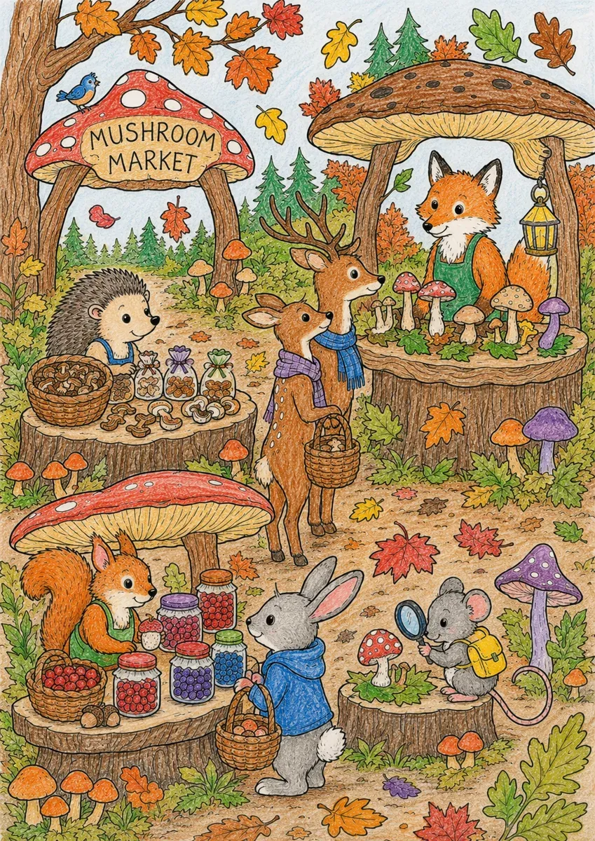 Pilzmarkt im Herbstwald