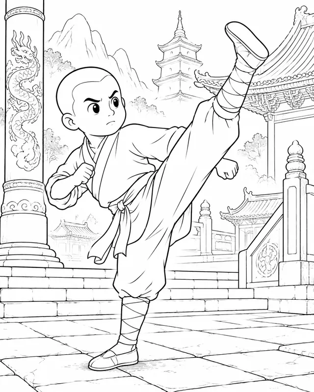 Kung-Fu-Schüler übt Formen in einem Shaolin-Kloster