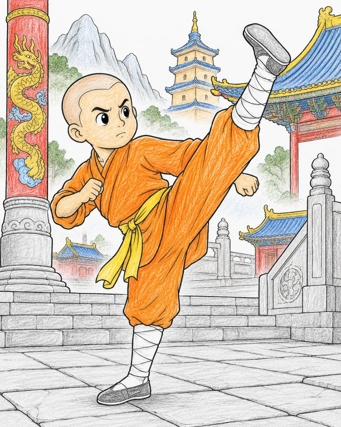 少林寺弟子在少林寺练习功夫套路