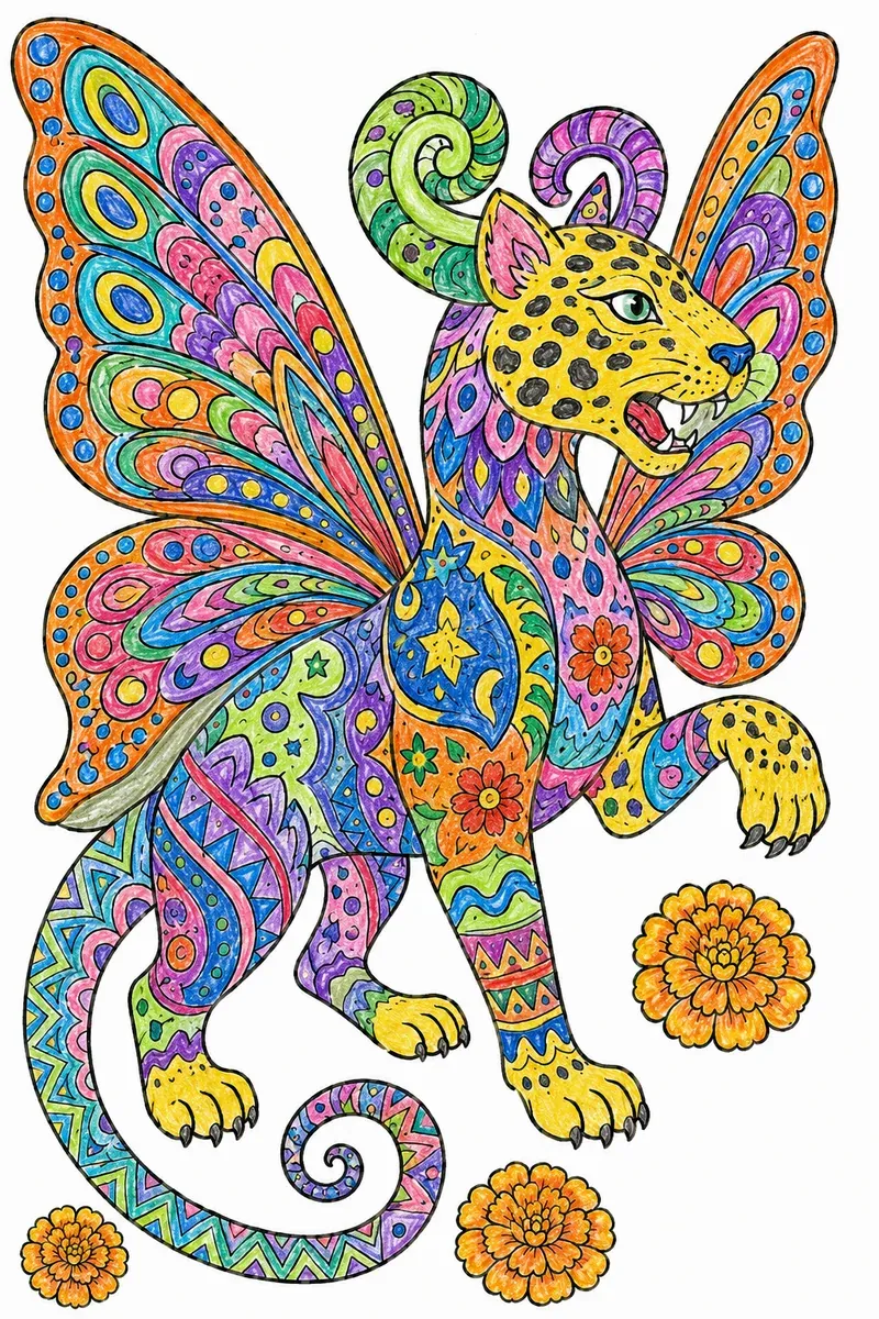 Alebrije: Jaguar mit Schmetterlingsflügeln