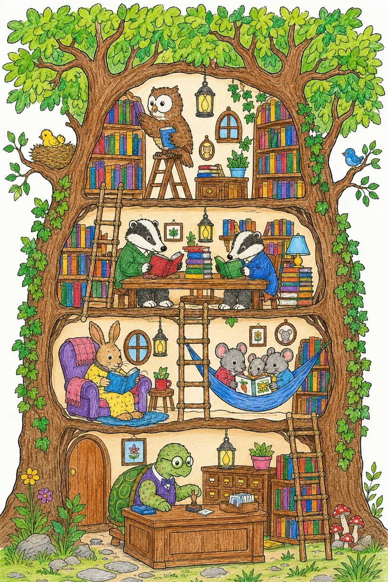 Tierbibliothek im Baumstamm