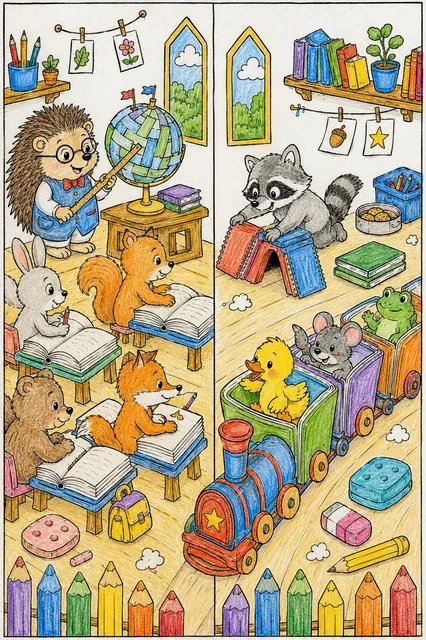 动物课堂图书列车 – 涂色效果预览