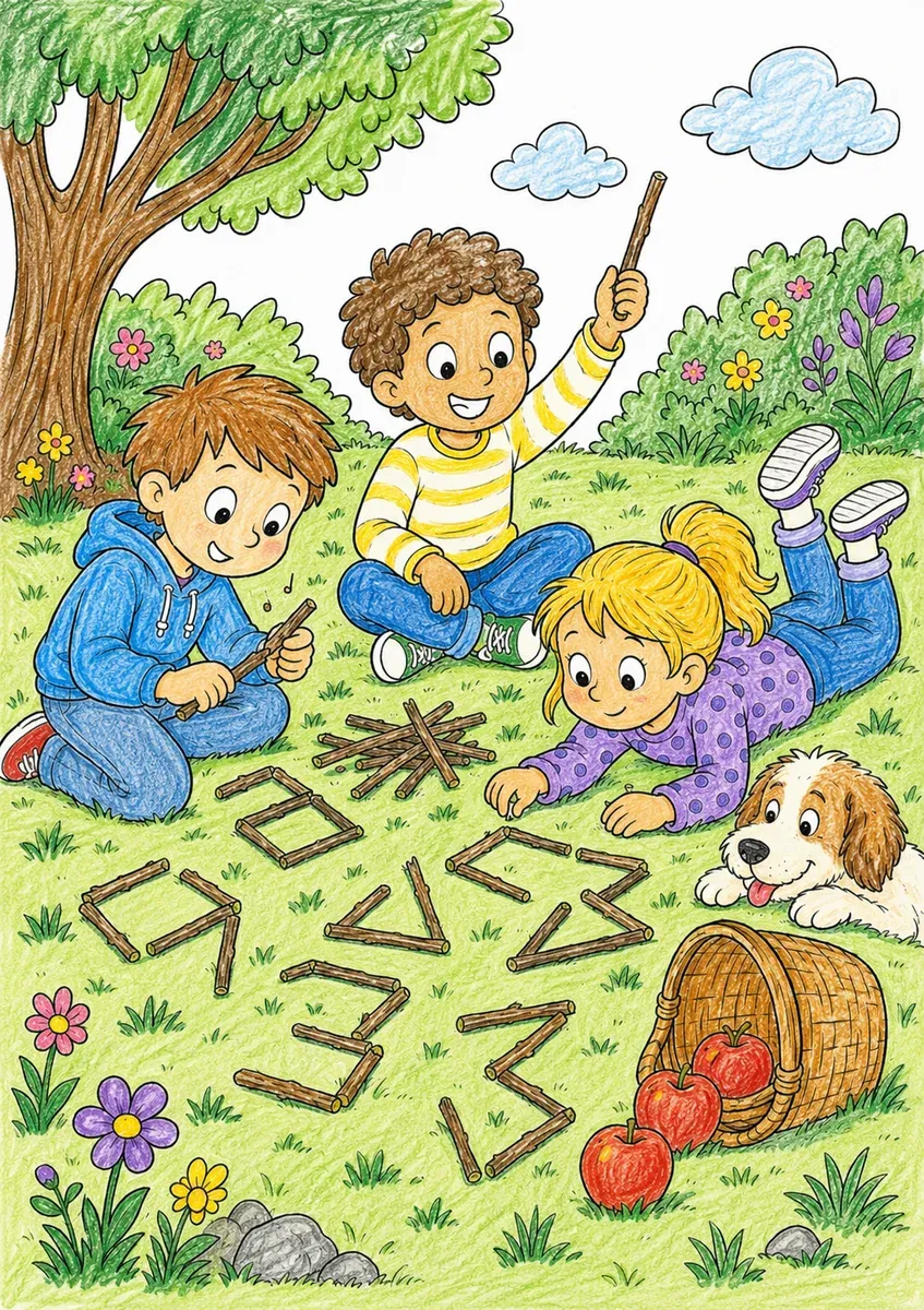 Kinder bauen Zahlen aus Stöckchen