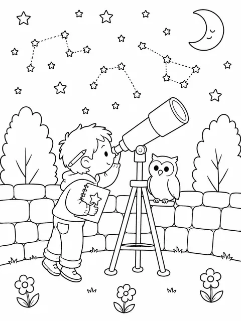 孩子用望远镜数星星
