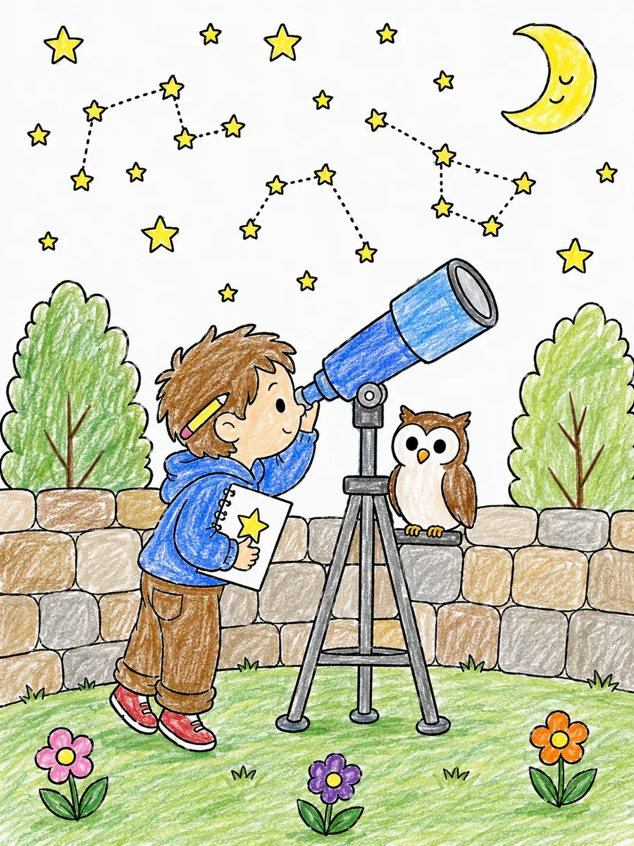 孩子用望远镜数星星