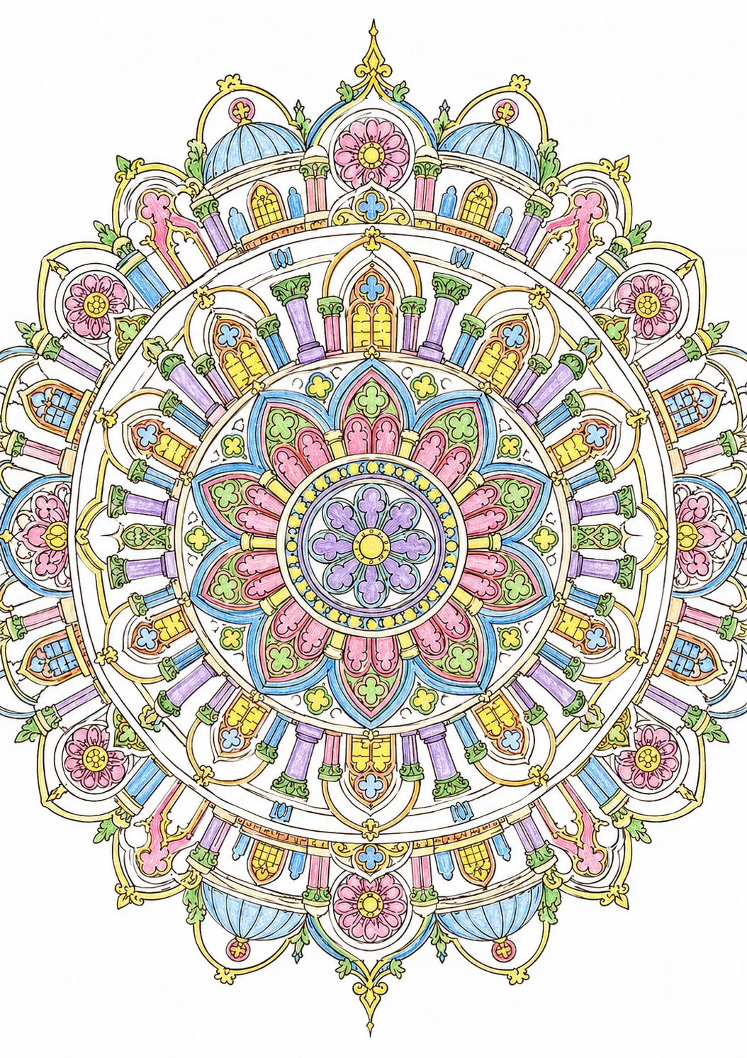 Mandala: Architektonische Bögen, Kuppeln und Säulen