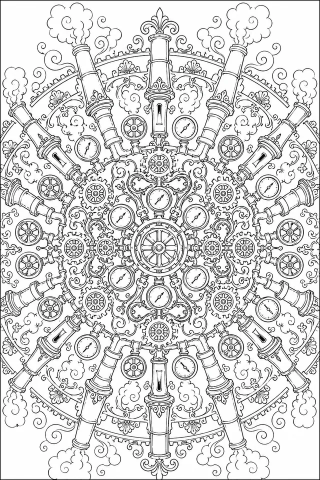Mandala: Dampfpfeifen und Schornstein-Ornamente