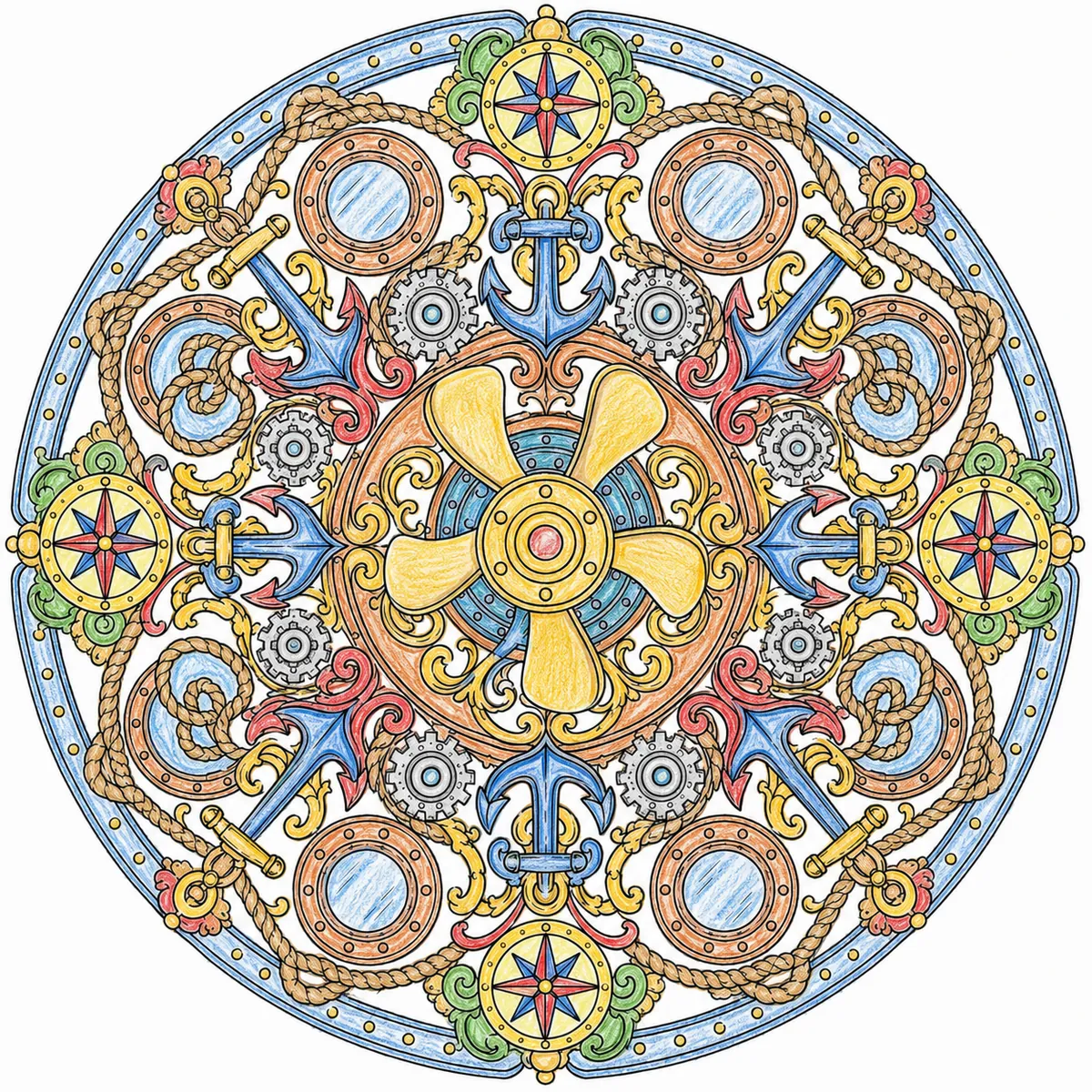 Mandala: Dampfschiff-Propeller und Anker