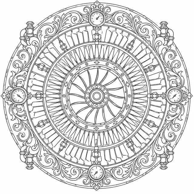 Mandala: Dampfturbinen-Schaufeln und Laufräder