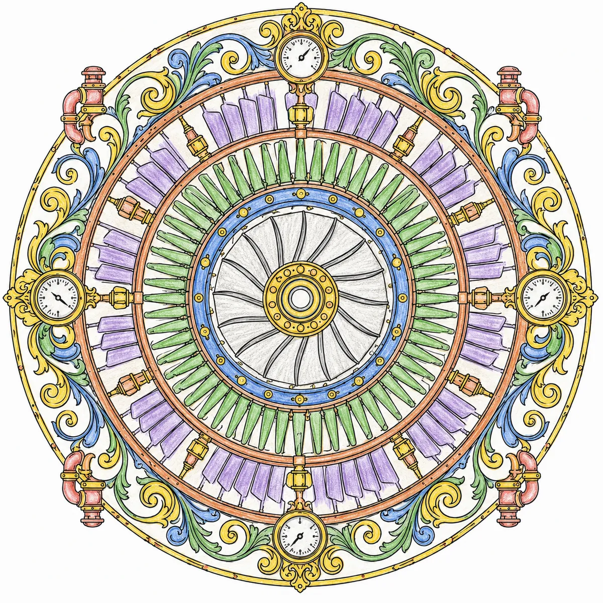 Mandala: Dampfturbinen-Schaufeln und Laufräder