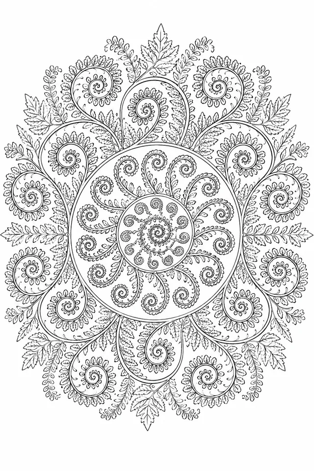 Mandala: Farnwedel und Fibonacci-Spiralen