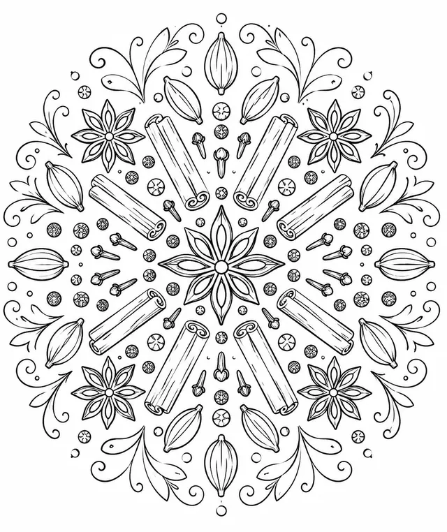 Mandala: Gewürze – Zimt, Sternanis, Kardamom