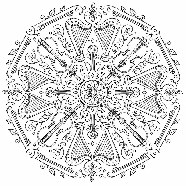 Mandala: Harfe und Saiteninstrumente